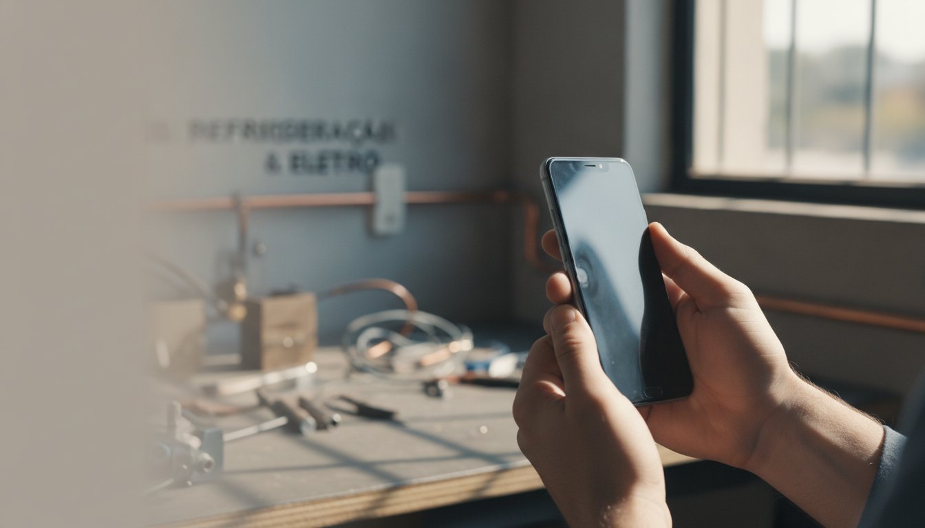 Pessoa segurando um smartphone com a tela levemente descolada devido ao inchaço interno da bateria.